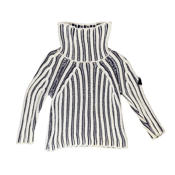 CP Company Logo‎ Patch Sweater Size 4 Black White Striped Long Sleeve Turtleneck - Picture 2 of 6